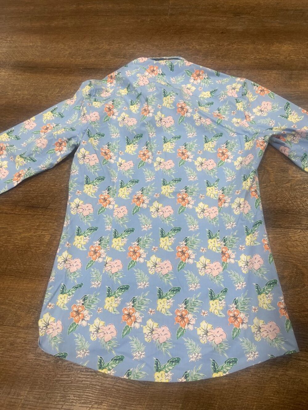 Club Room Slim Fit Blue Tropical Floral Button Shirt Small - Picture 7 of 7